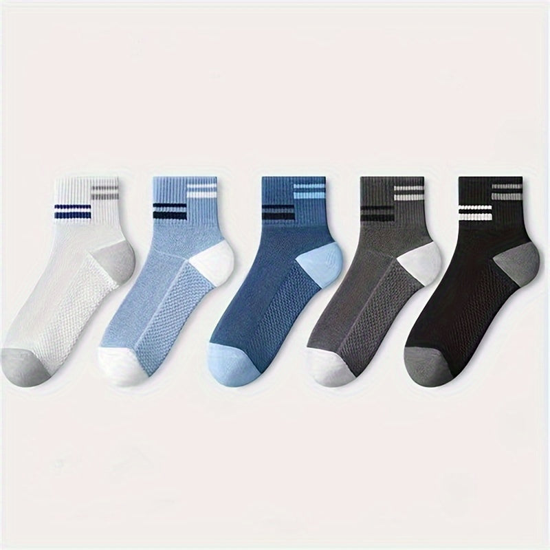 Men's Low Cut Ankle Socks 5 Pairs Breathable Anti-Odor Sweat Absorption Spring Summer