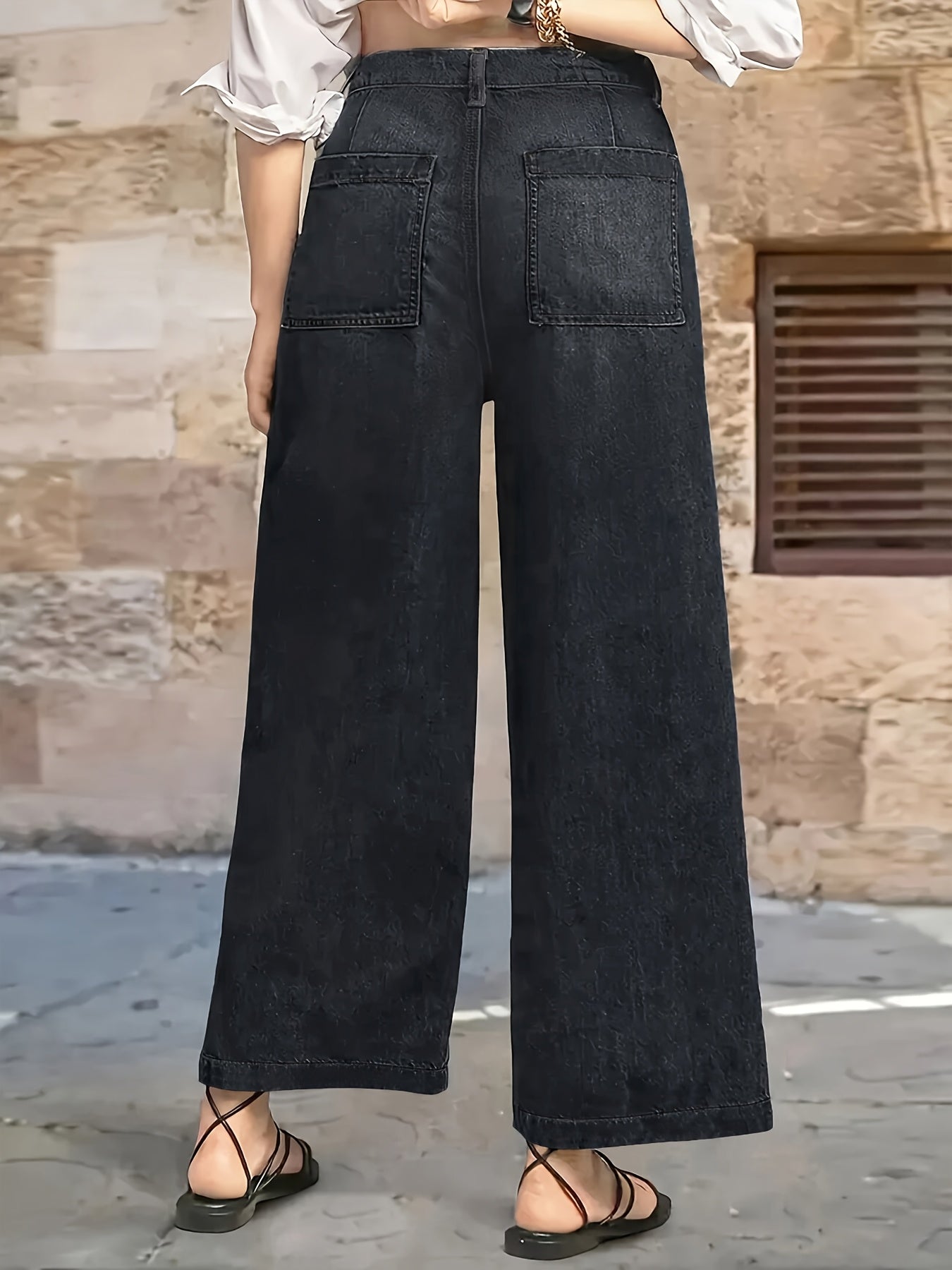 Women Plus Size Elastic Loose Fit Straight Leg Jeans Casual Denim