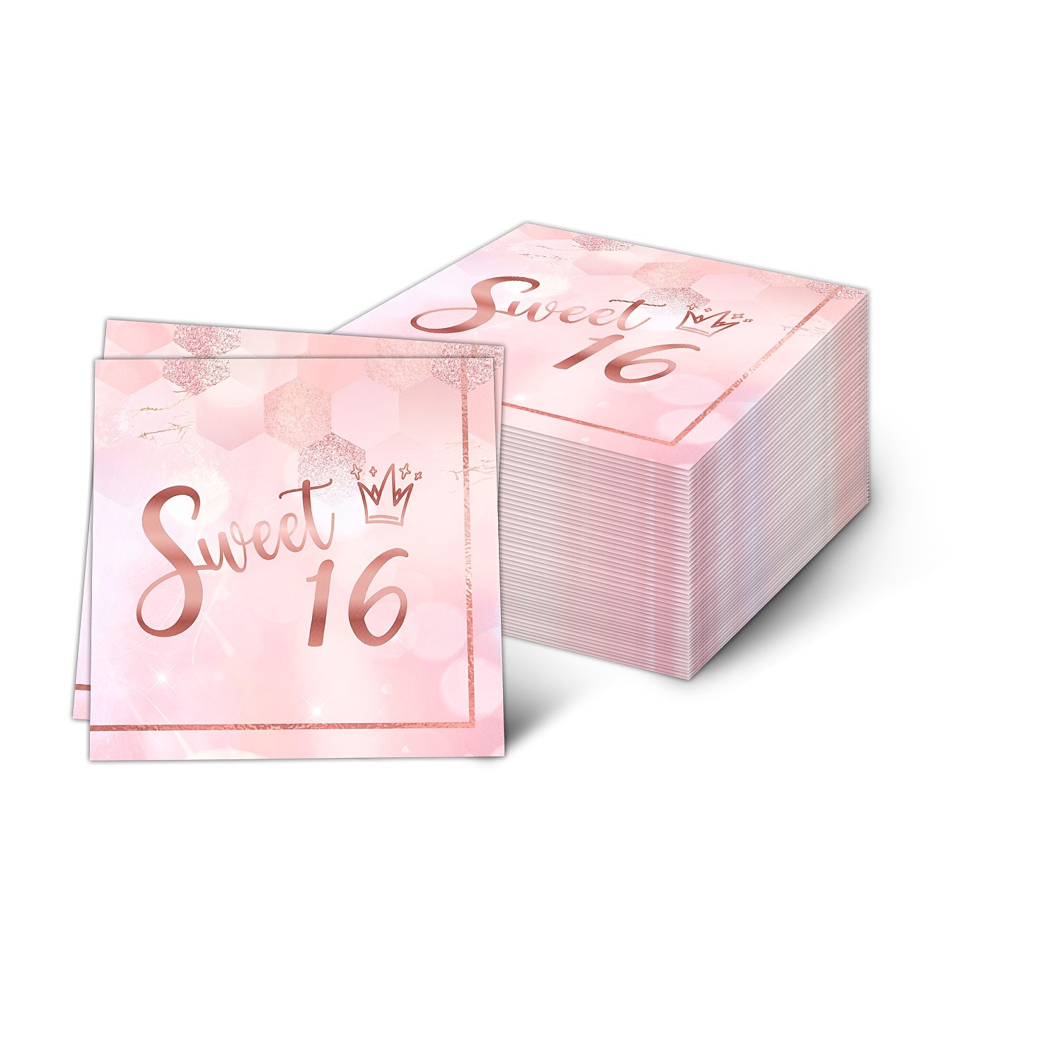 20-Pack Rose Gold 16th Birthday Napkins 2-Ply Multifold Disposable Party Supplies