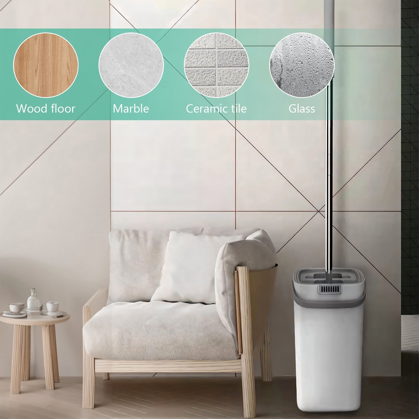 2-Piece Microfiber Mop Set with Telescopic Handle and 8 Pads for Wet Dry Cleaning