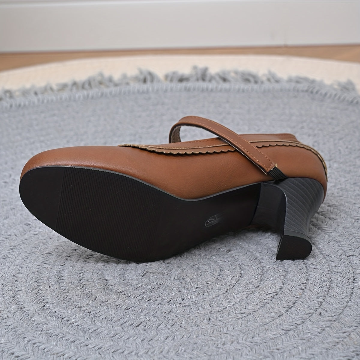 Women's Synthetic High Heel Shoes with Ankle Strap Brown Black Round Toe