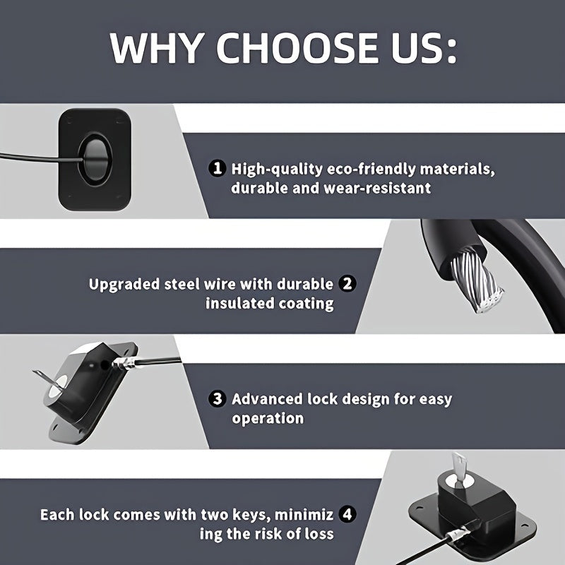 Set of 2 Child Safety Locks for Refrigerator Silicone Wire Adhesive Lead-Free Plastic