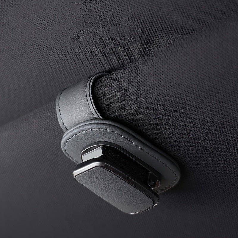 Clip de visor de coche de cuero PU universal para gafas y soporte para tablero