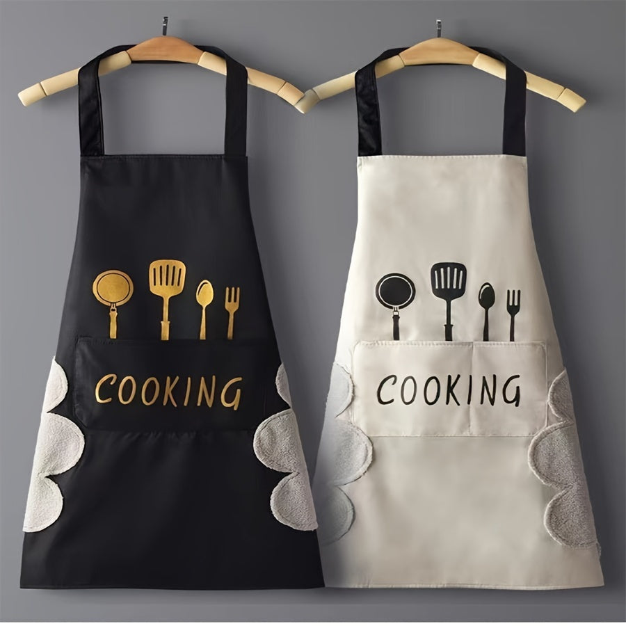 Black and White PVC Apron with Cooking Utensil Design for Home and Restaurant Use