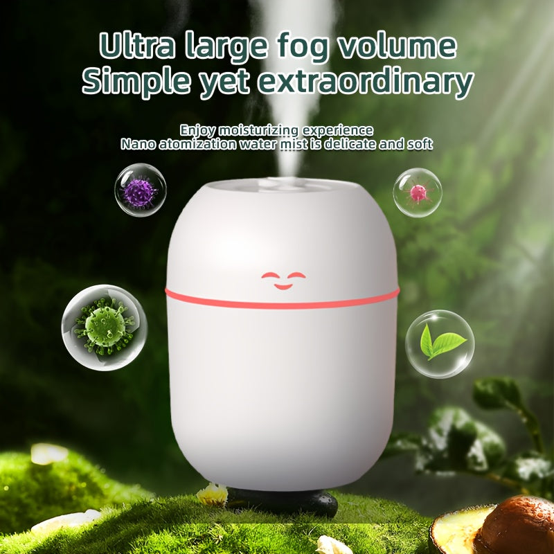 LED lampali ultratovushli efir moyi difuzori, 7.44oz, uy va avtomobil uchun. Aromaterapiya purkagichi uchun USB namlagichli baxtli yuz namlagichi.
