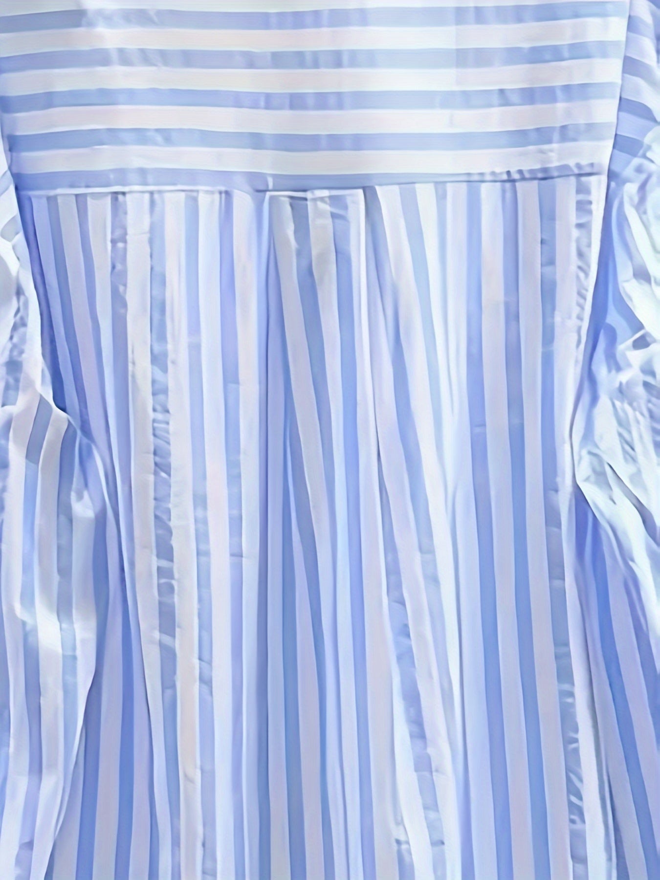 Women's Blue and White Striped Long Sleeve Button-Up Shirt with Collar