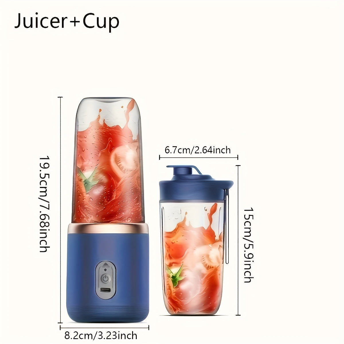 Rechargeable USB Blender with 2 Cups Food-Grade ABS Portable for Juices and Smoothies