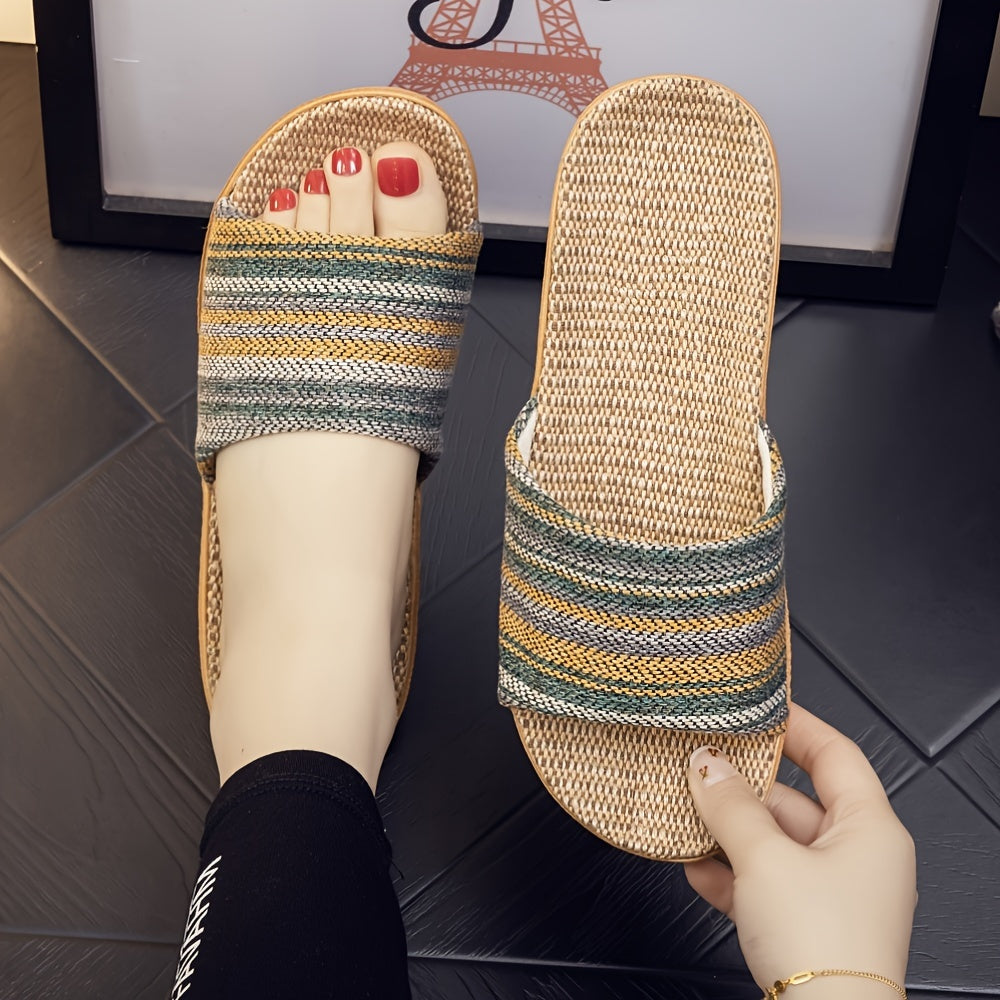 Home Slippers with Striped Pattern and Open Toe Casual Slip-On Indoor Footwear