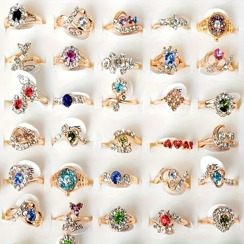 10 ta Vintage uslubidagi zanglamas po'latdan yasalgan halqalar to'plami Avstriya kristall rhinestones bilan bezatilgan - Har kuni va bayram kiyimlari uchun ideal