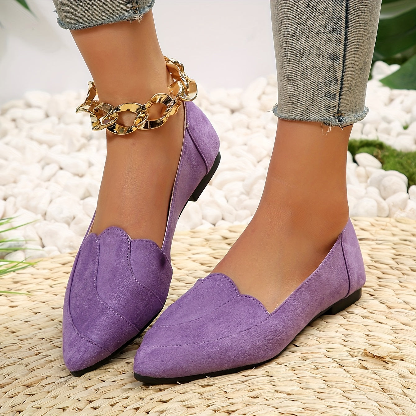 Women's Mary Jane Flats Pointed Toe Solid Color Lightweight PU Insole Rubber Sole