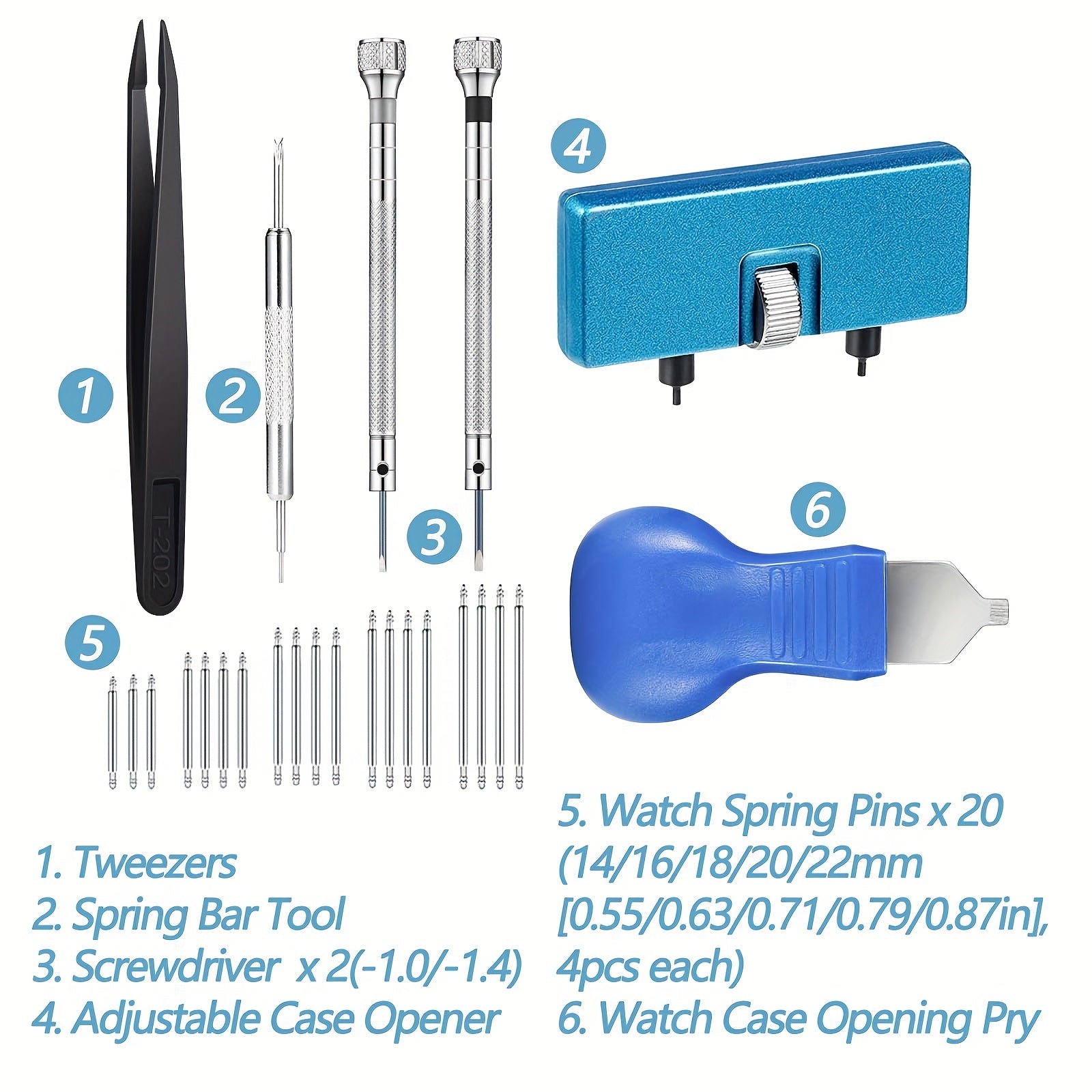 Watch Repair Tool Kit 26 Pieces with Case Opener Back Remover Spring Bar Tweezers