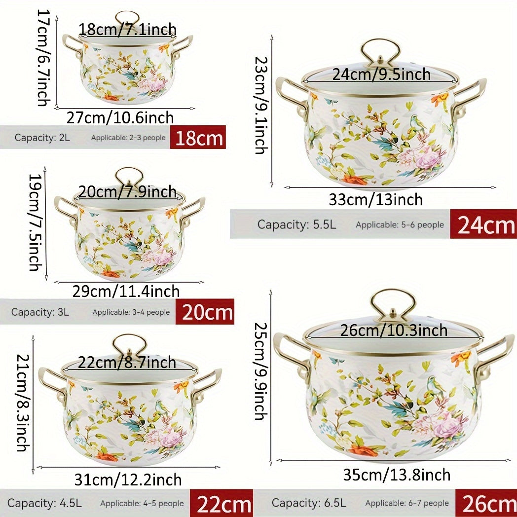 Enamel Soup Pot with Dual Handles for Stewing and Boiling, Gas and Electric Compatible