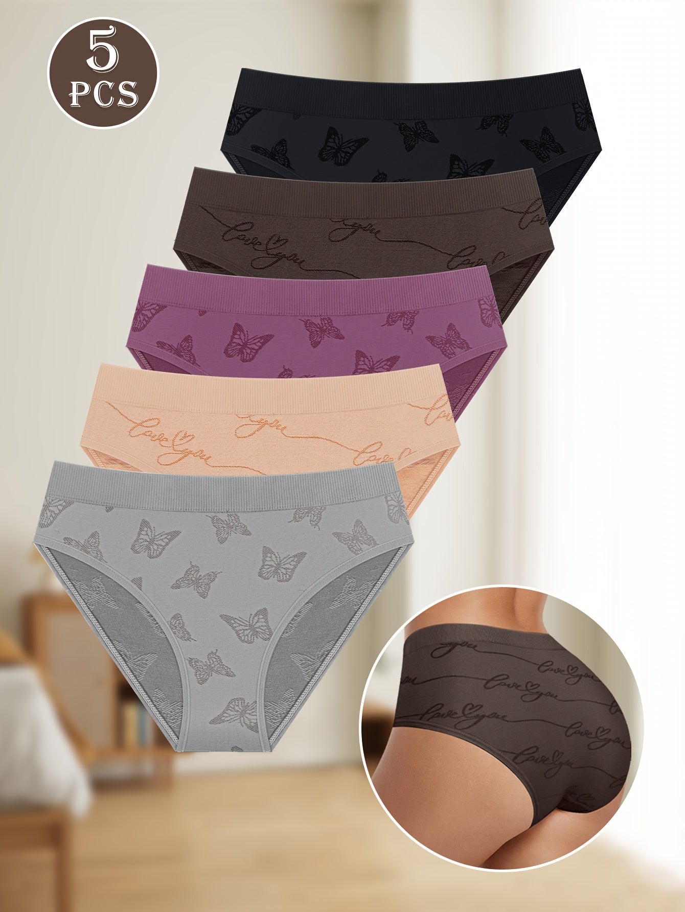 Women's Breathable Cotton Briefs with Butterfly Print, Comfortable Lingerie Underwear