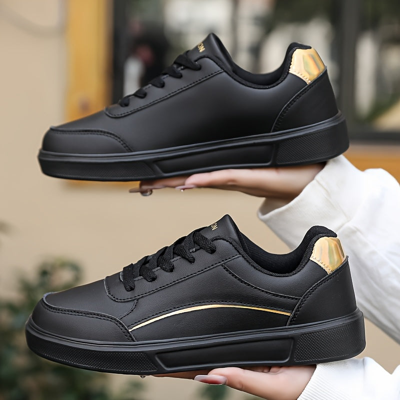 Women's Breathable White Sneakers - Lightweight Casual Shoes with Golden Accents