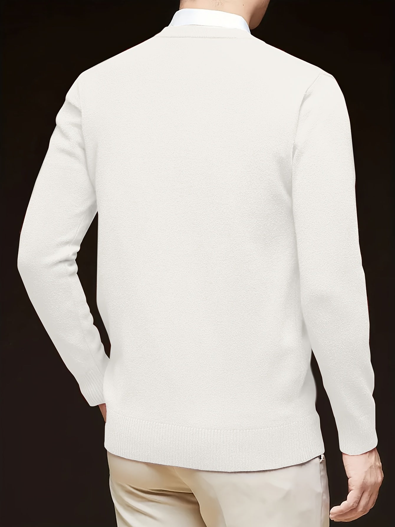 Men's Solid Color V-Neck Knit Sweater Long Sleeve Casual Pullover