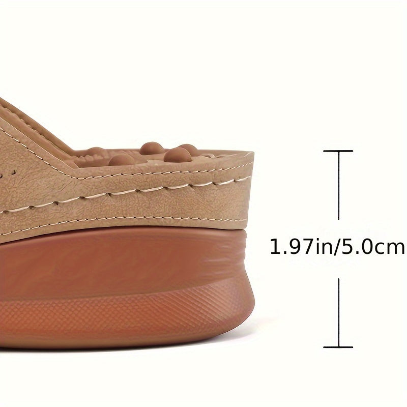 Women's Breathable Faux Leather Slip-On Mules with Floral Bow Beige Casual Shoes