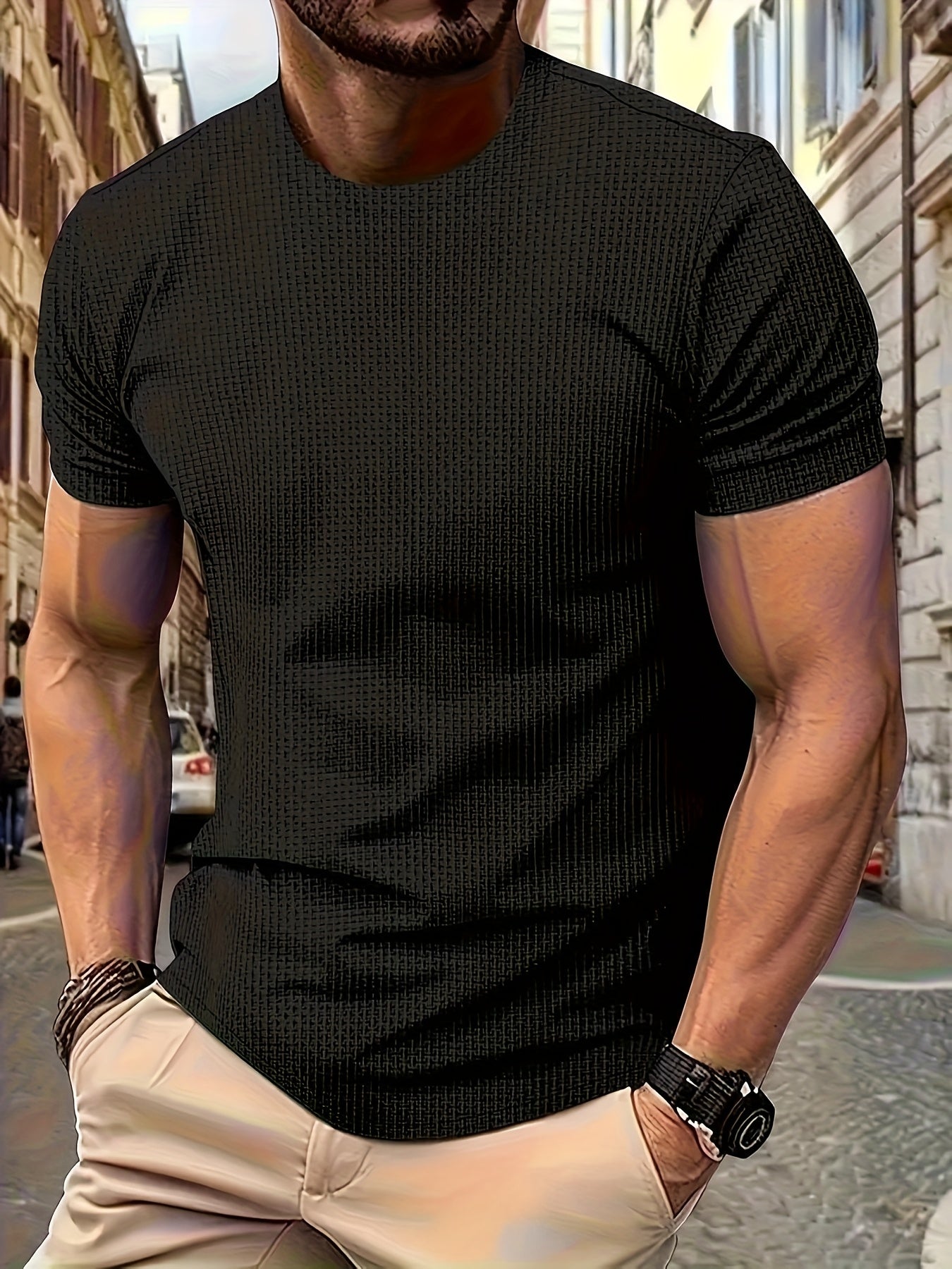 Men's Summer Breathable Solid Color Crew Neck T-Shirt Short Sleeve Plus Size