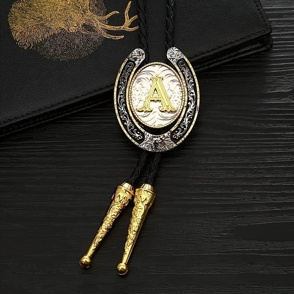 Men's Gold Round Tie with Letters A to Z Western Fashion Street Necklace Accessory