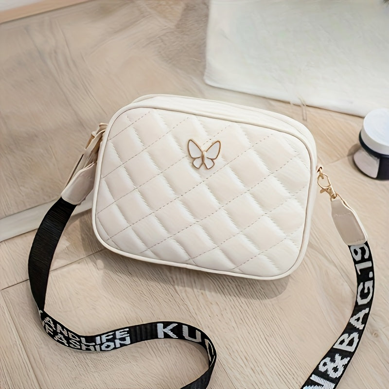 Girls Crossbody Bag PVC Diamond Lattice Adjustable Zipper Casual Fashion