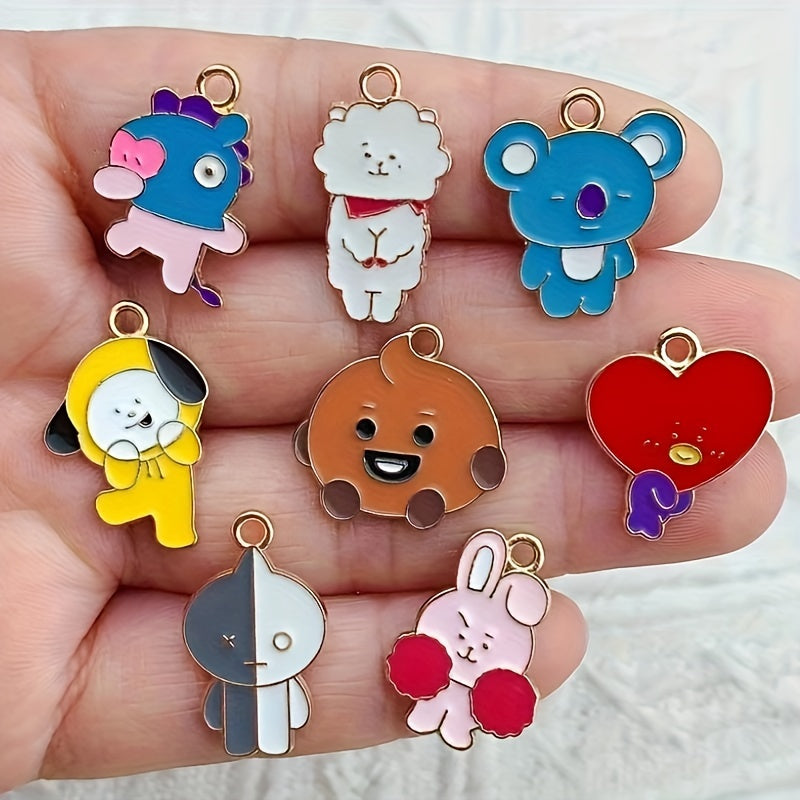 Set of 8 Cartoon Animal Alloy Enamel Charms Bunny-Shaped Gold Base Jewelry Pendants for DIY Crafts