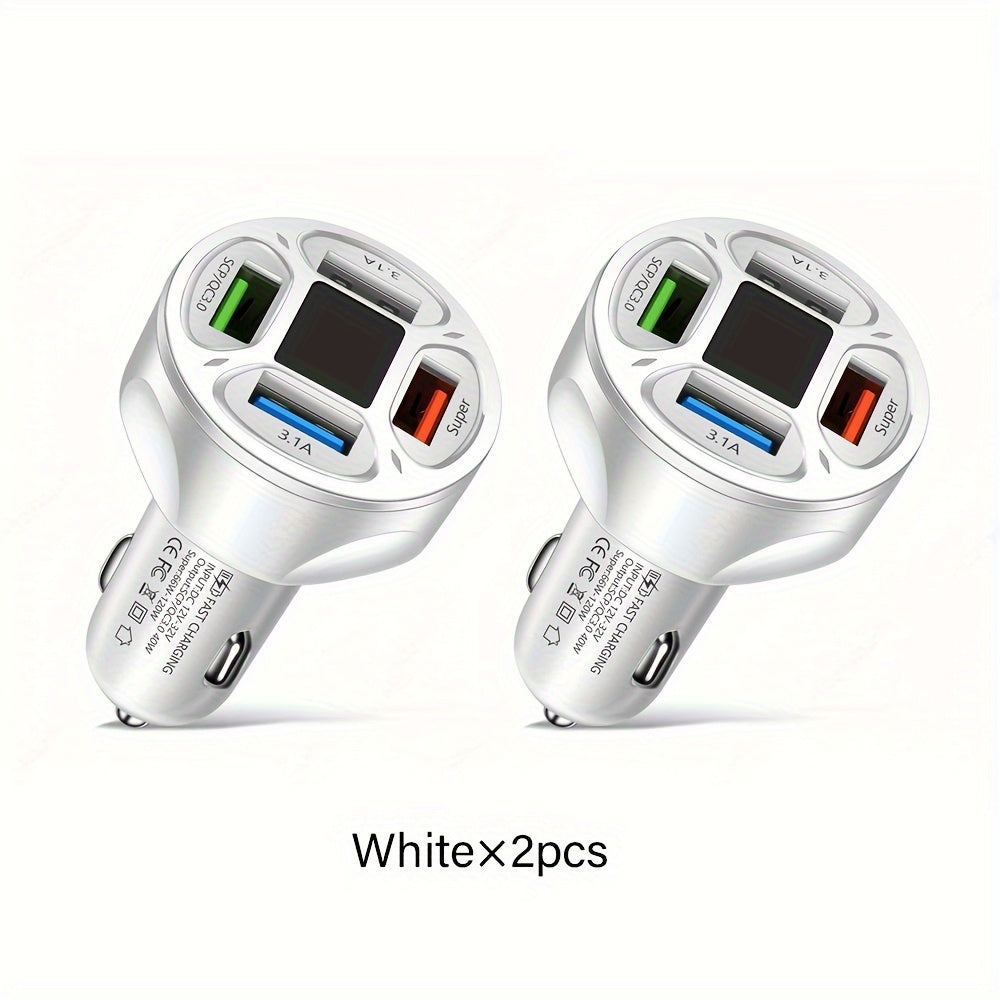Car Charger Fast Charging 4 USB Digital Display 120W Phone Adapter