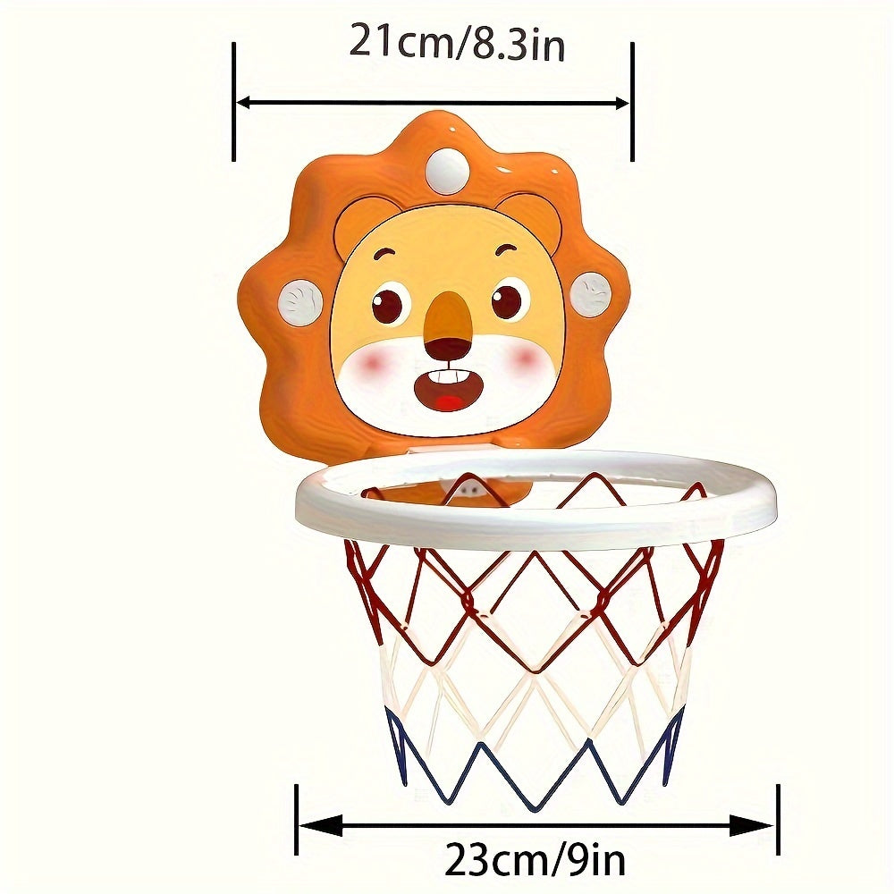 Kids' Cartoon Animal Basketball Hoop Set for Ages 3+ Indoor Outdoor Wall-Mounted with Mini Balls and Pump