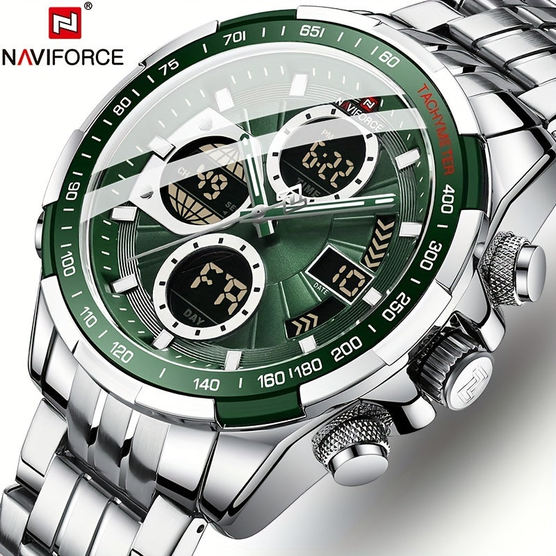 Men's Stainless Steel Sports Watch with Multifunctional Quartz and Luminous Display