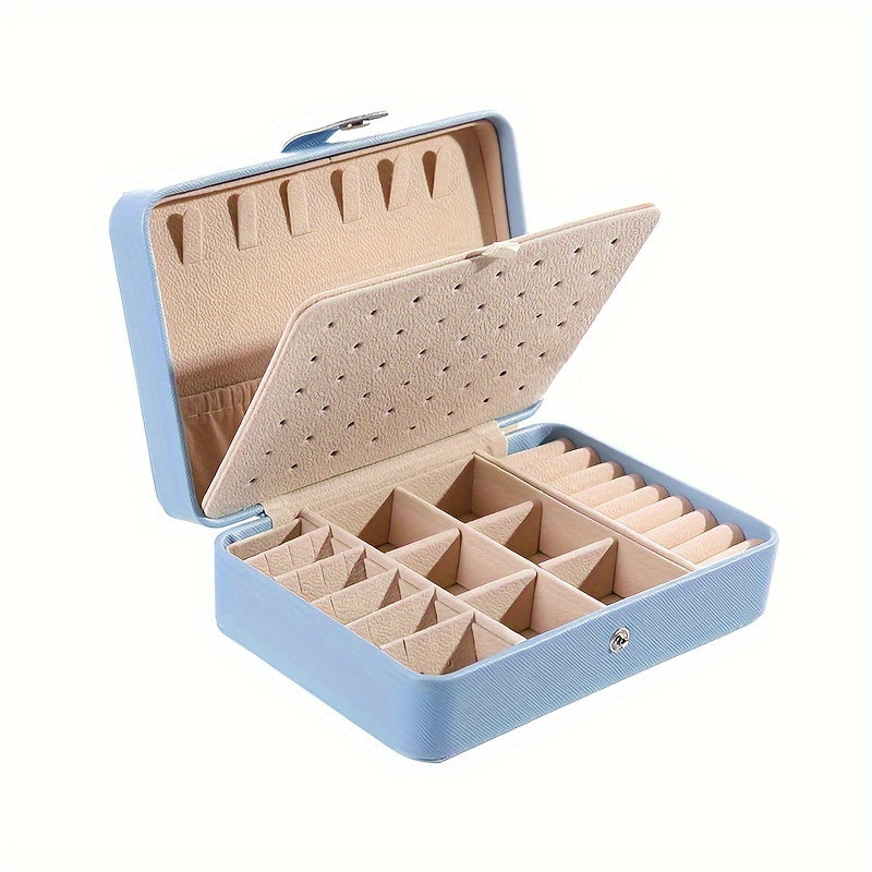 Double Layer Jewelry Box with Cross Pattern Faux Leather Velvet Interior for Watches and Accessories