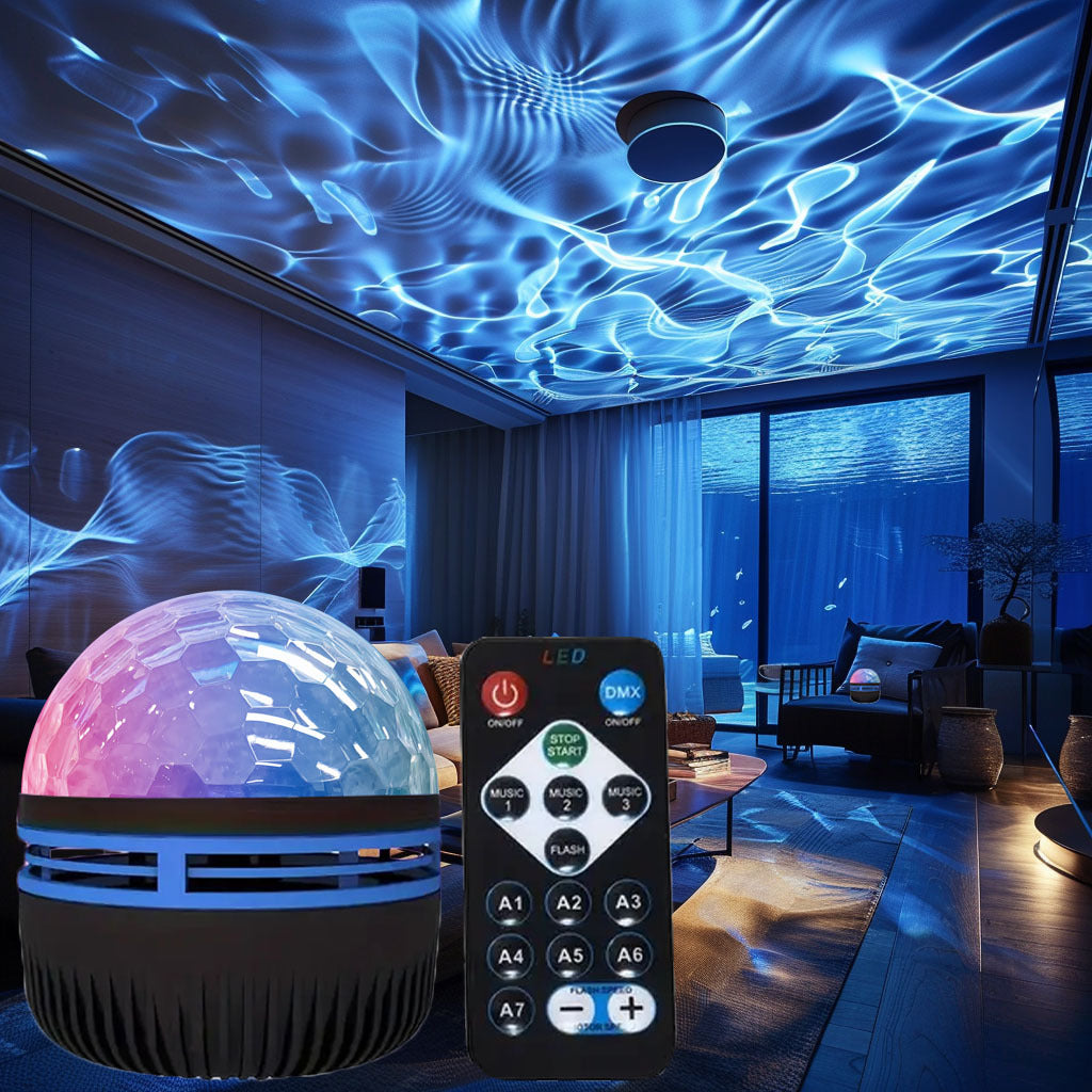 Water Ripple LED Night Light with Remote Control USB Powered Dimmable Black Plastic