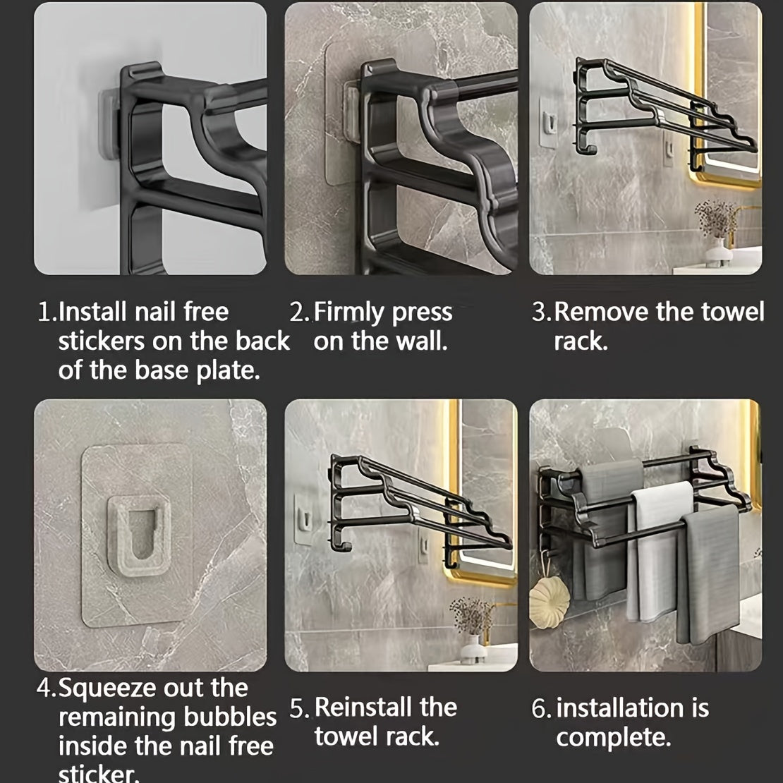 No-Installation Plastic Towel Rack with Dual Bars and Hooks for Bathroom Space Saving