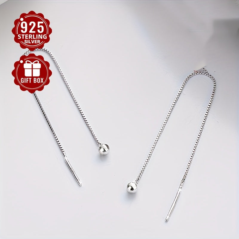 Hypoallergenic Sterling Silver Earrings with Long Tassel and Small Ball Chain for Women
