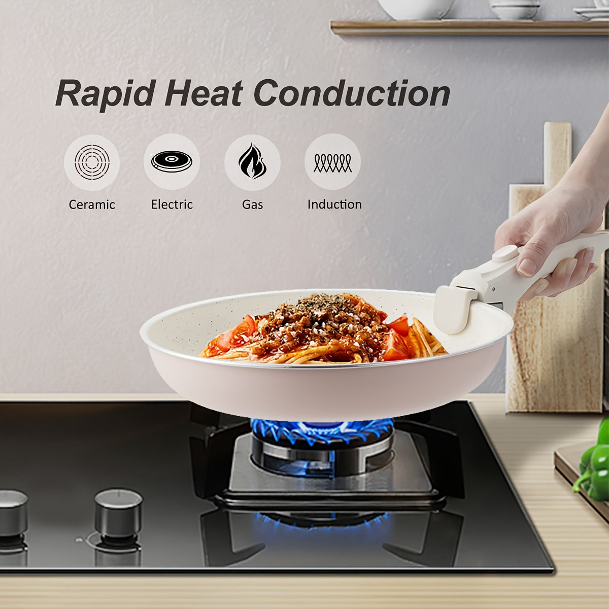 Juego de utensilios de cocina de aluminio con 5 piezas, asas desmontables, apilables, apto para horno, para cocina y camping