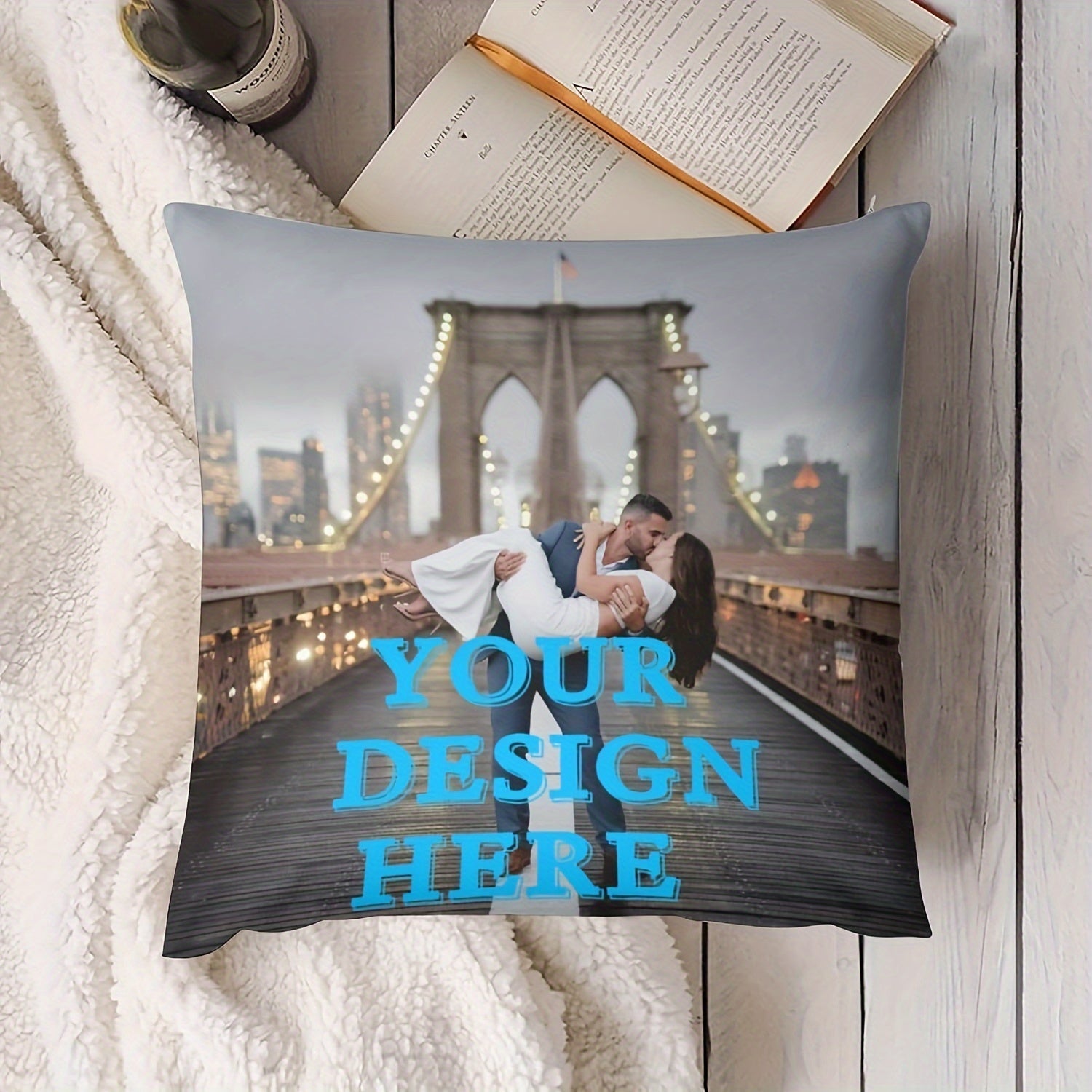 Personalized Throw Pillow Cover with Photo or Text on Soft Polyester Knit Fabric