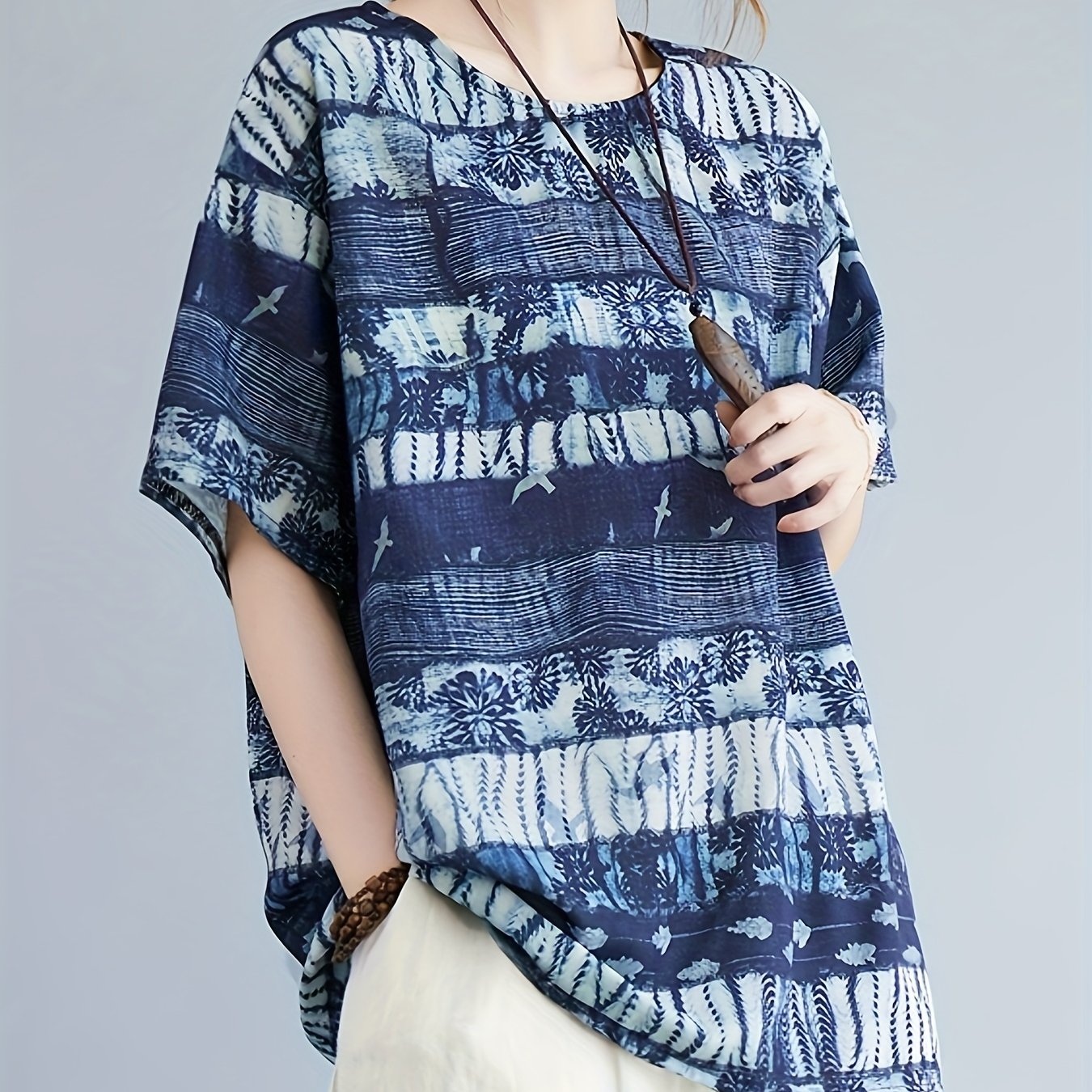 Women's Plus Size Short Sleeve T-Shirt Lightweight Polyester Vibrant Tribal Print