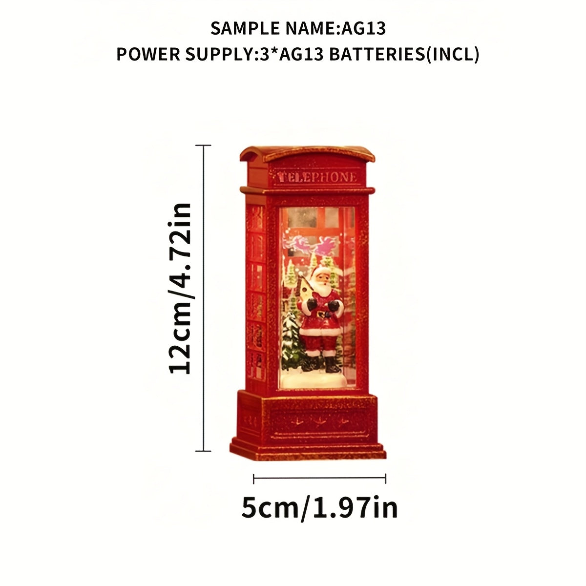 Festive Christmas Phone Booth Decoration with Santa Snowman Tree Scenes Battery-Operated Illuminated Red Cabinet