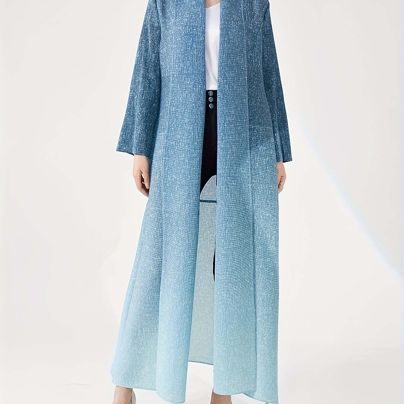 Abrigo largo de mujer con degradado, alta elasticidad y abertura frontal