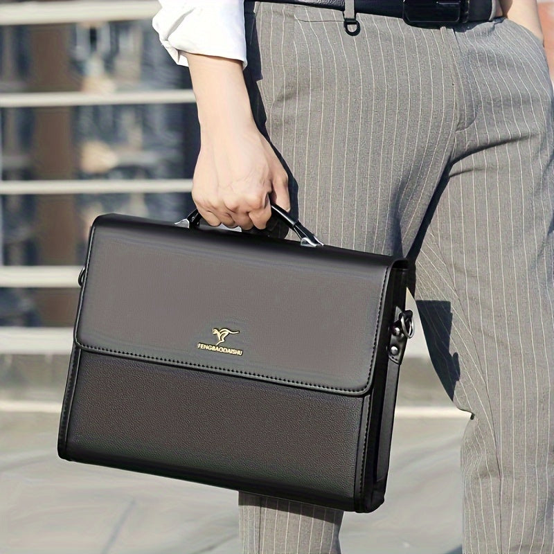 Maletín de negocios para hombre con tachuelas de PU, asa superior y correa de hombro de 1.1M