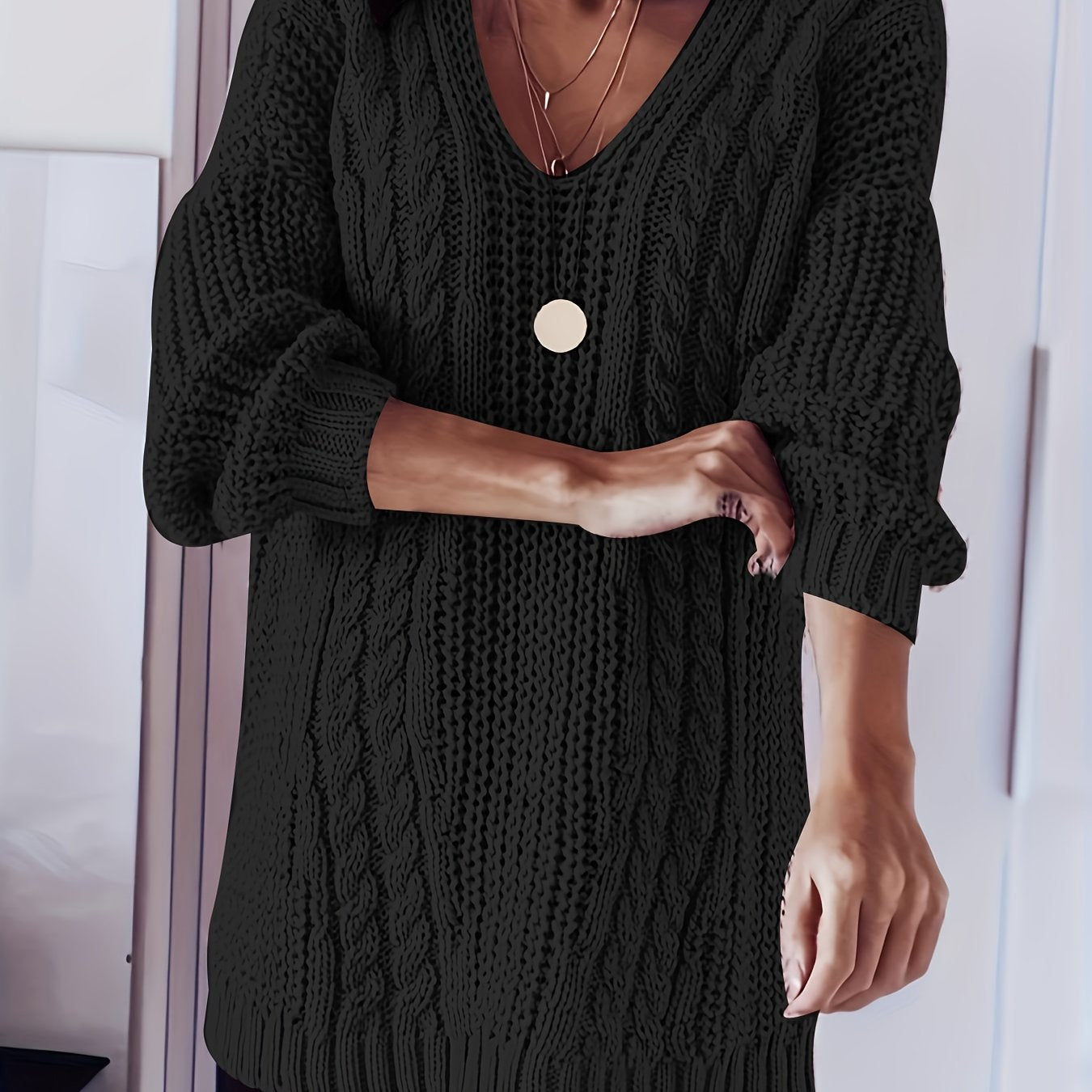 Women's Plus Size V-Neck Sweater Soft Stretchy Solid Color Pullover