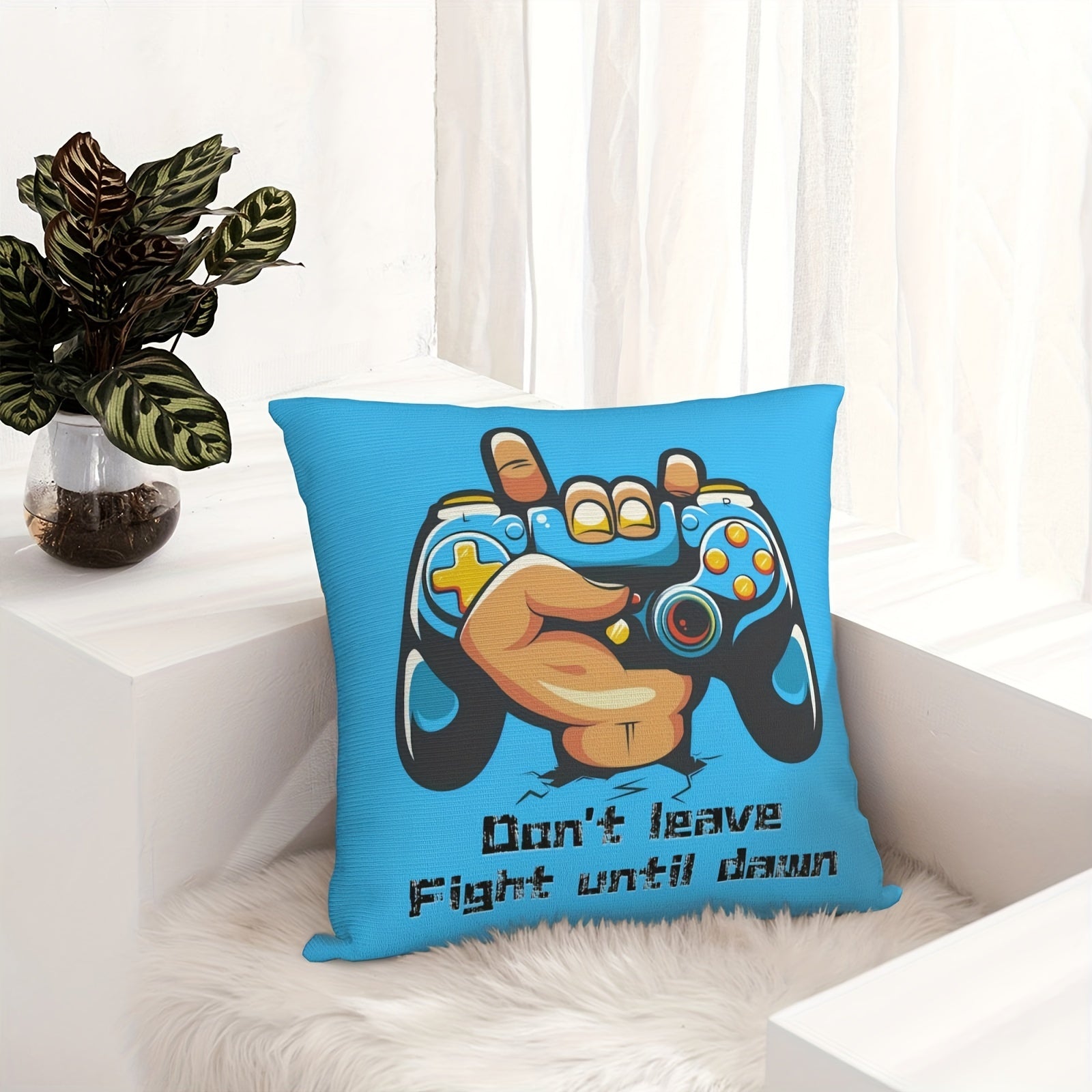 Square Soft Plush Cushion Cover Game Controller Design 45.72cm Decorative Pillowcase