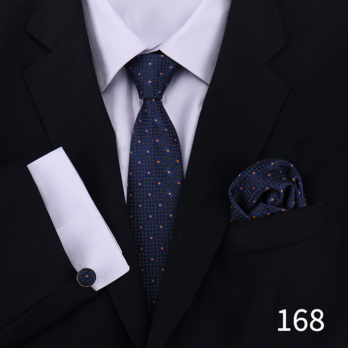 Men's Plaid Tie Set with Cufflinks and Handkerchief for Wedding and Formal Wear