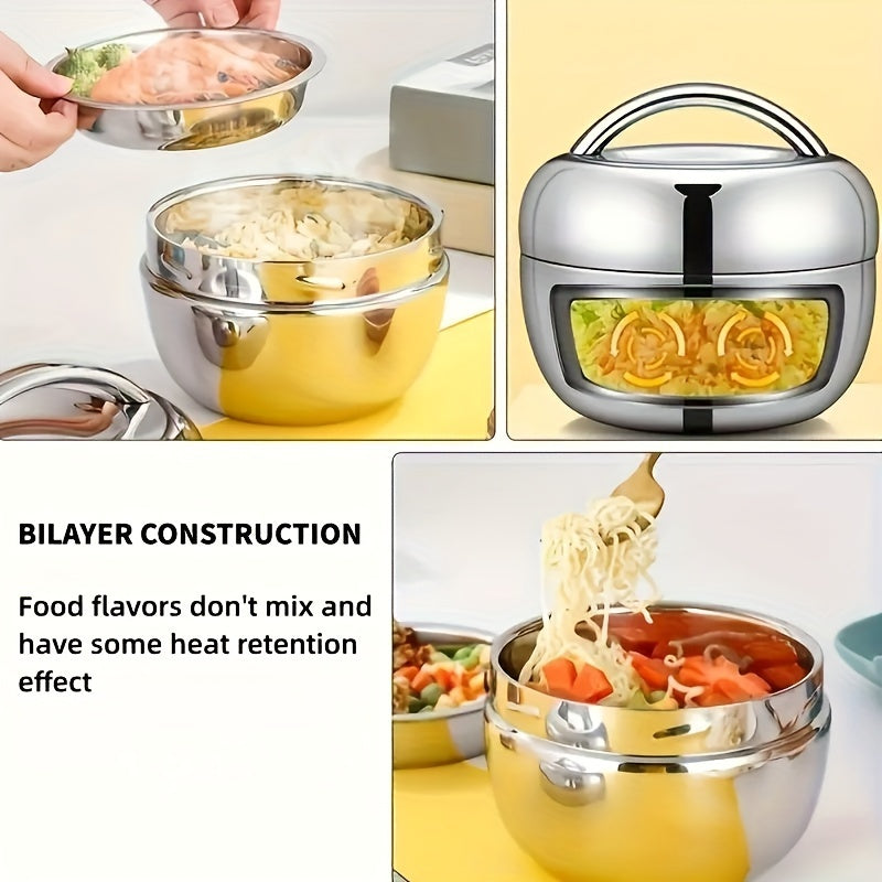 Round Stainless Steel Insulated Lunch Box Double Layer Leakproof Bento Box for Office and Students