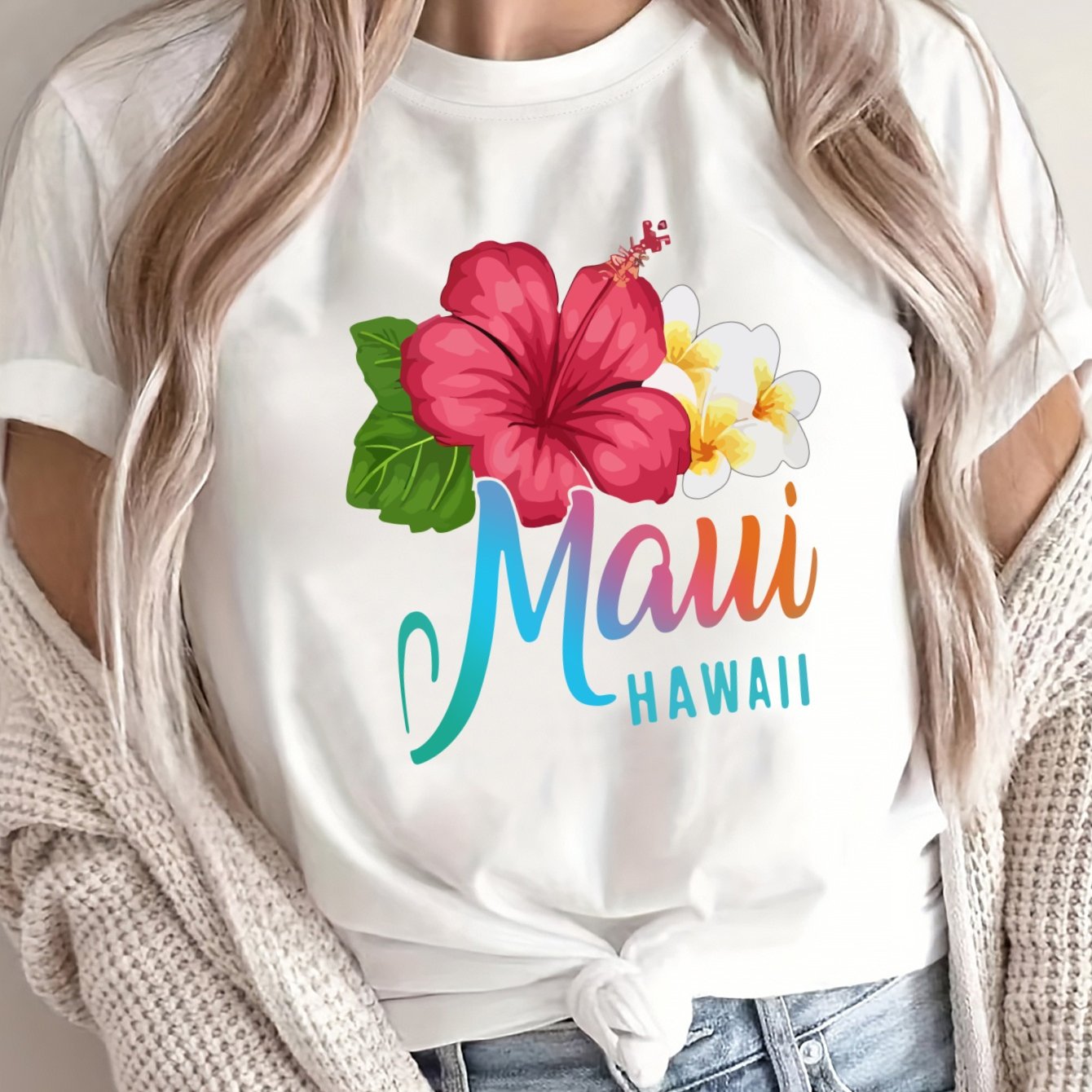 Women's Plus Size Loose Fit Hibiscus Floral T-Shirt Polyester Breathable Summer