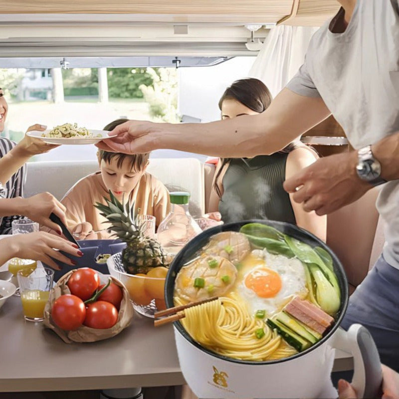 Многофункционительная электрическая кастрюля для студенческих общежитий, с американской вилкой и антипригарным материалом из полипропилена, подходит для варки, паровой обработки, жарки и жарки в воке. Идеально для небольших помещений.