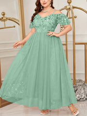 Plus Size Off-Shoulder Lace Dress for Women Light Pink Flowy A-Line