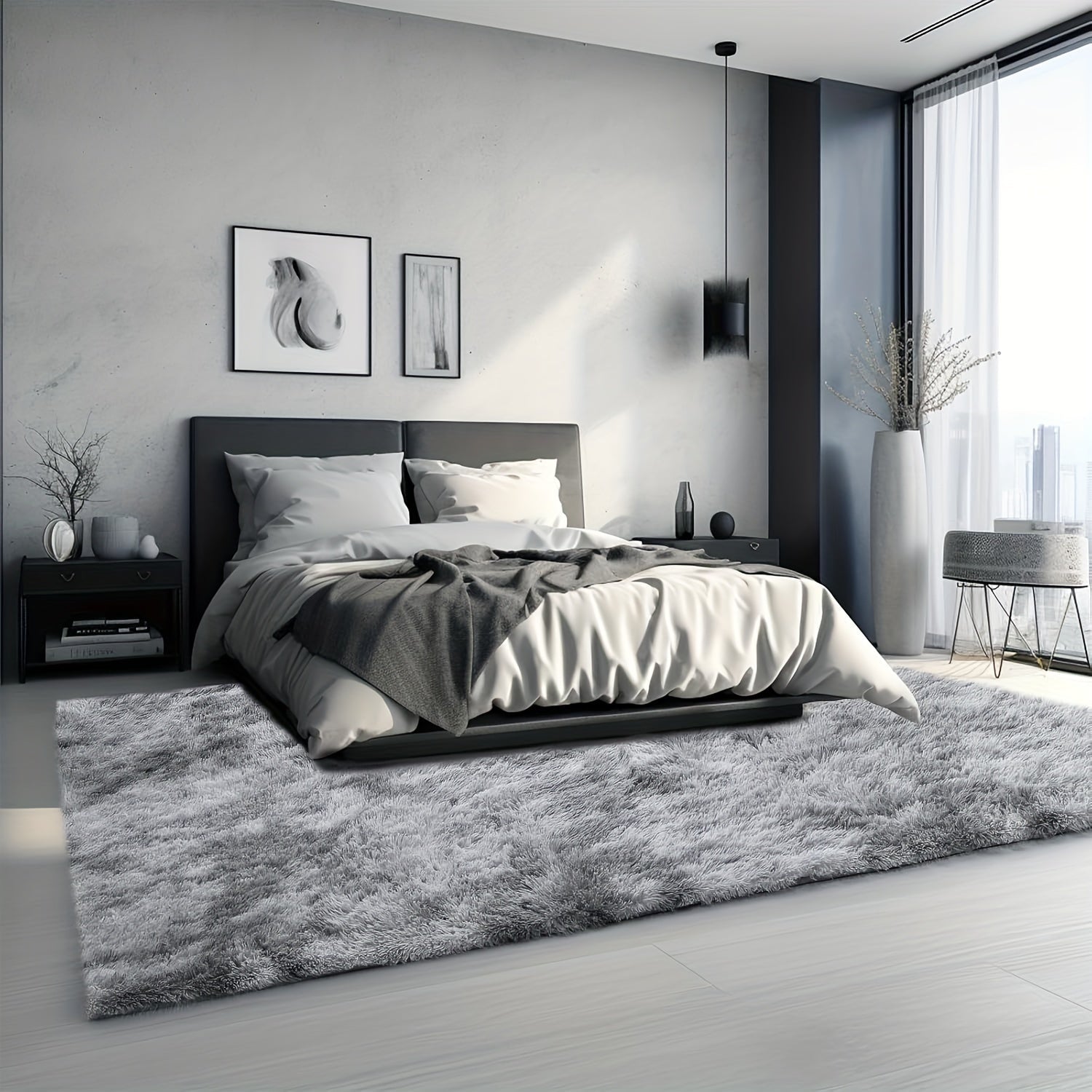 Fluffy Machine Washable Polyester Area Rug Non-Slip Plush Carpet for Bedroom Living Room