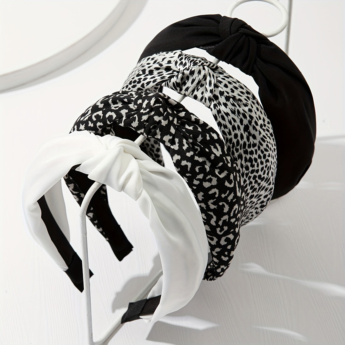 Leopard Print Fabric Headband Set of 4 Twisted Knot Hair Accessories for Women