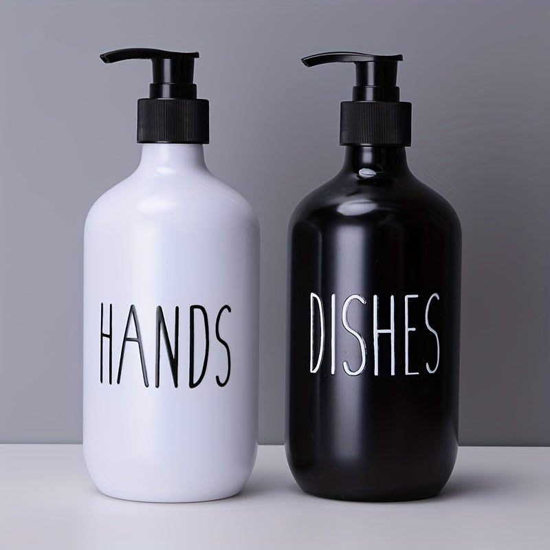 Set of 2 Plastic Soap Dispensers for Hand and Dish Soap Bathroom Countertop Storage