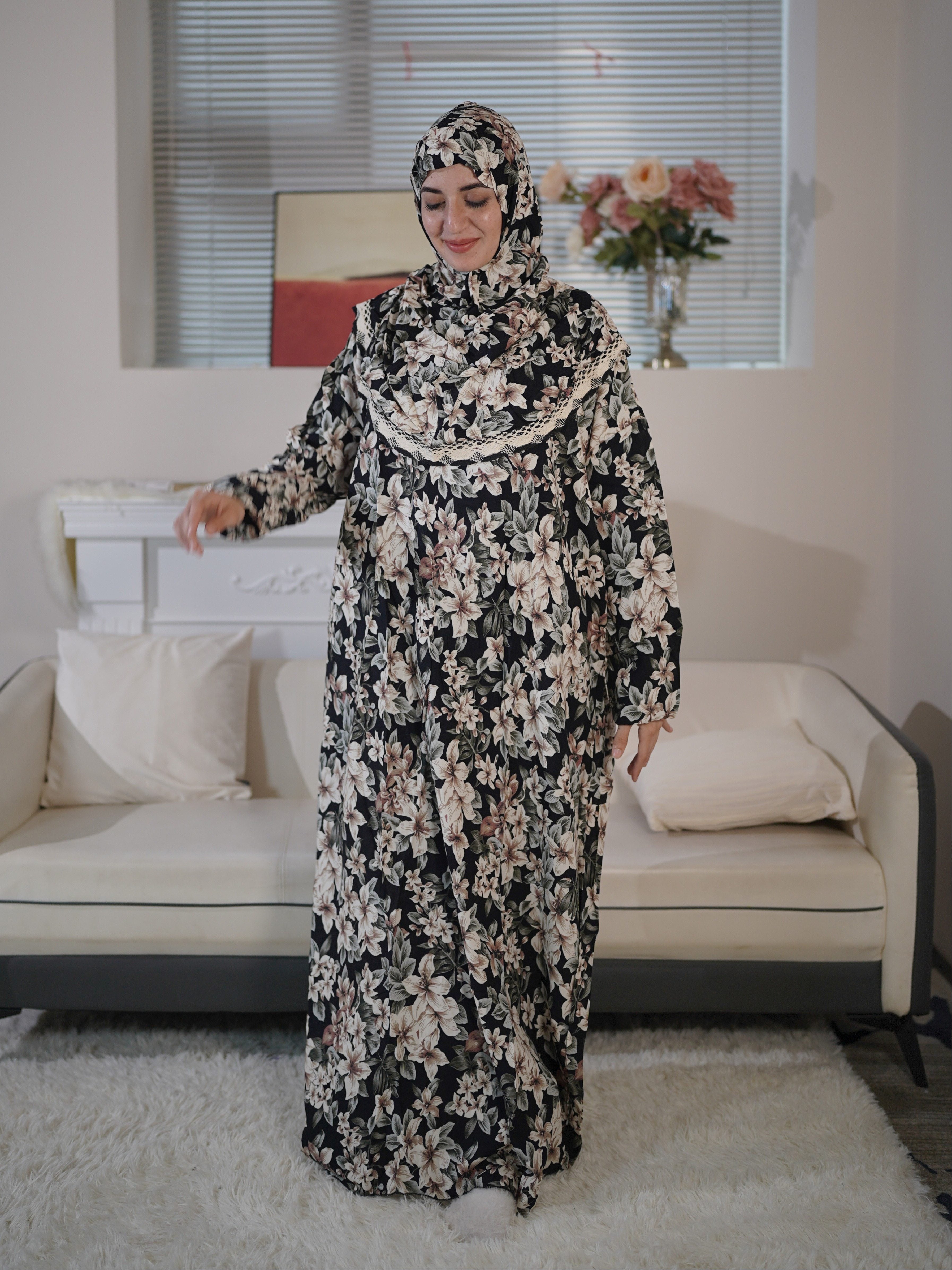 Women's Rayon Hooded Robe with Floral Print, Loose Fit, Lightweight