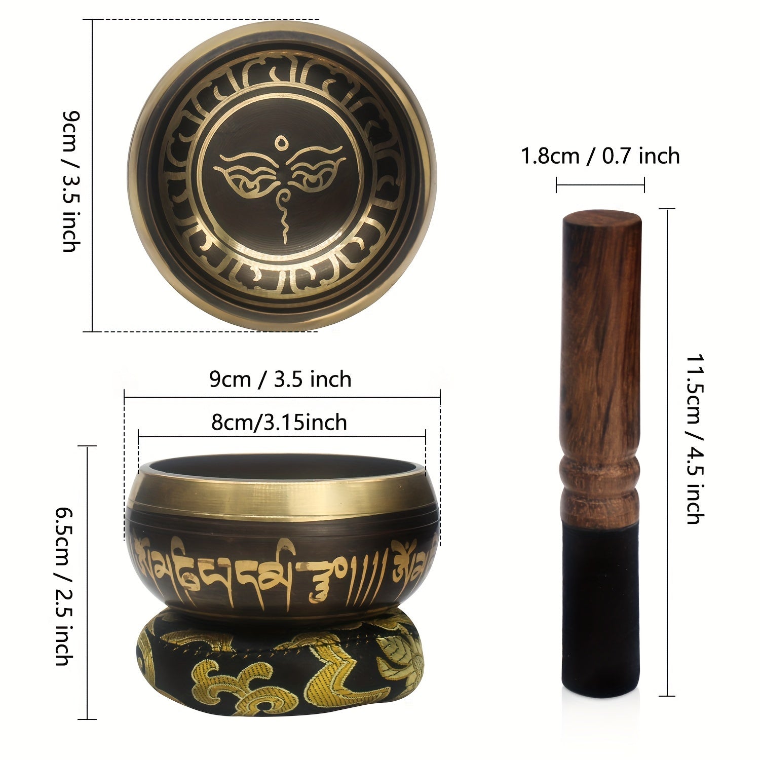 Handcrafted Copper Tibetan Singing Bowl Set with Mallet and Bag for Meditation Yoga Chakra Balancing