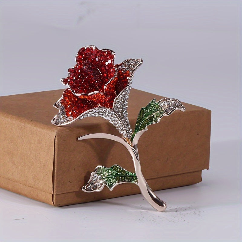 Rhinestone Rose Brooch Pin Floral Jewelry Accessory for Women Gift